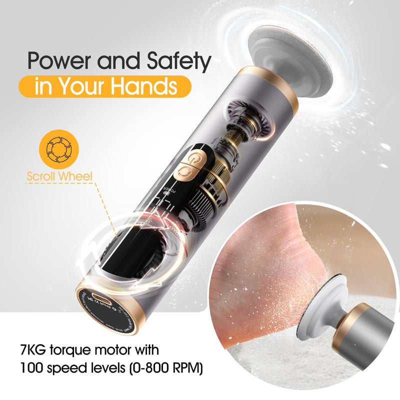 Electric Callus Remover for Feet, Rechargeable Pedicure Tools for Feet with 40PCS Sandpaper Discs, Adjustable Speed Heel Scraper for Cracked Heels, Foot Care Scrubber File for Dry Dead Skin Silver Gray - BeesActive Australia