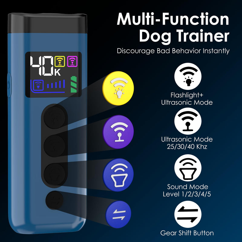 Dog Bark Deterrent Device, 65 FT Range,3X Ultrasonic Bark Deterrent Device & Ultrasonic Dog Trainer - Anti-Barking Device with Color Display, Safe & Effective Alternative to Bark Collars -Blue Blue