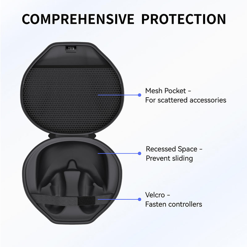 PU Hard Carrying Case Travel Case for Meta/Oculus Quest 3 / Vision Pro Accessories, Pro Storage Handheld Case Bag Compatible with Quest 3 VR Headset, Original Head Strap, Controller Grips YZL012-BK - BeesActive Australia