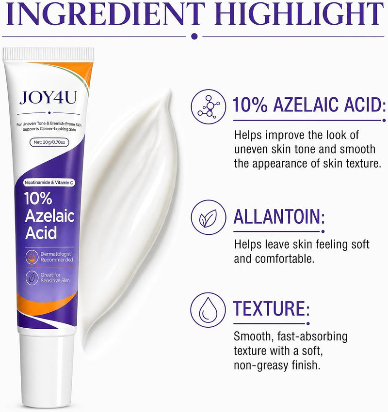 Azelaic Acid 10% Cream for Face - Acne Cream for Rosacea Reducing Relief Pimple Breakouts Blackhead Pigmentation and Redness - Azelaic Acid Gel For Facial and Skin Care