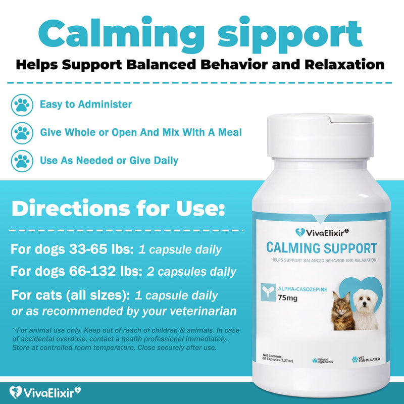 Dog Calming Capsule Calming Support Supplement for Small Dogs and Cats, Helps Promote Relaxation and Reduce External Stress Factors, Daily Behavioral Support and Anxiety Relief for Dogs and Cats, 75mg