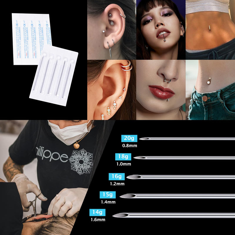 20G Body Piercing Needles,10pcs DJCIW Sterile Disposable Stainless Steel Needles for Ear, Nose, Navel, Nipple, Lip - Piercings 20G(0.8mm)-10pcs - BeesActive Australia