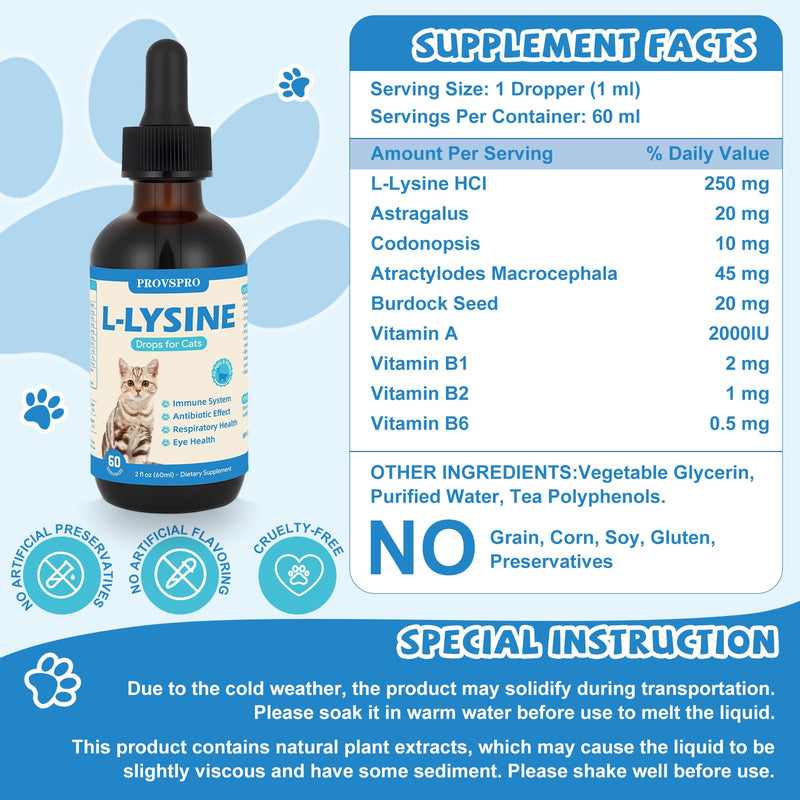 L-Lysine for Cats, Lysine Supplement for Support Immune System,Respiratory Eye Health, Alleviates Sneezing Congestion Runny Nose,Squinting Watery Eyes, Reduces Eye Discharge, Cold Allergy Relief