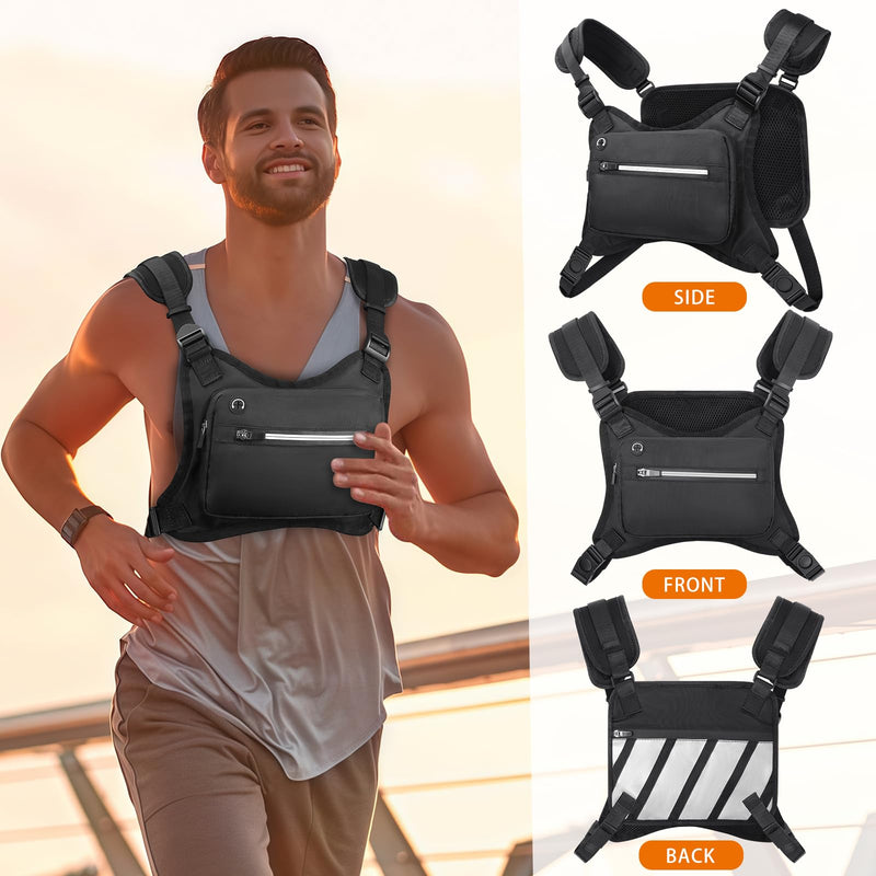 Outdoor Sports Chest Bag for Men,Lightweight Chest Pack with Reflective Strip,Built-In Phone Holder & Extra Storage,Running Vest Bag for Running Hiking Cycling - BeesActive Australia