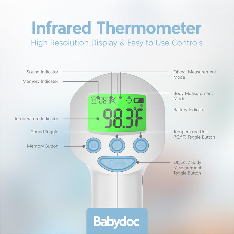 Babydoc Medical Grade FSA-HSA Eligible Baby Thermometer for Kids, AccuTemp German Sensor, 3-in-1 Safe Non-Contact Infrared Forehead Thermometer, Object Mode for Milk or Bathwater, Infants, Children Blue