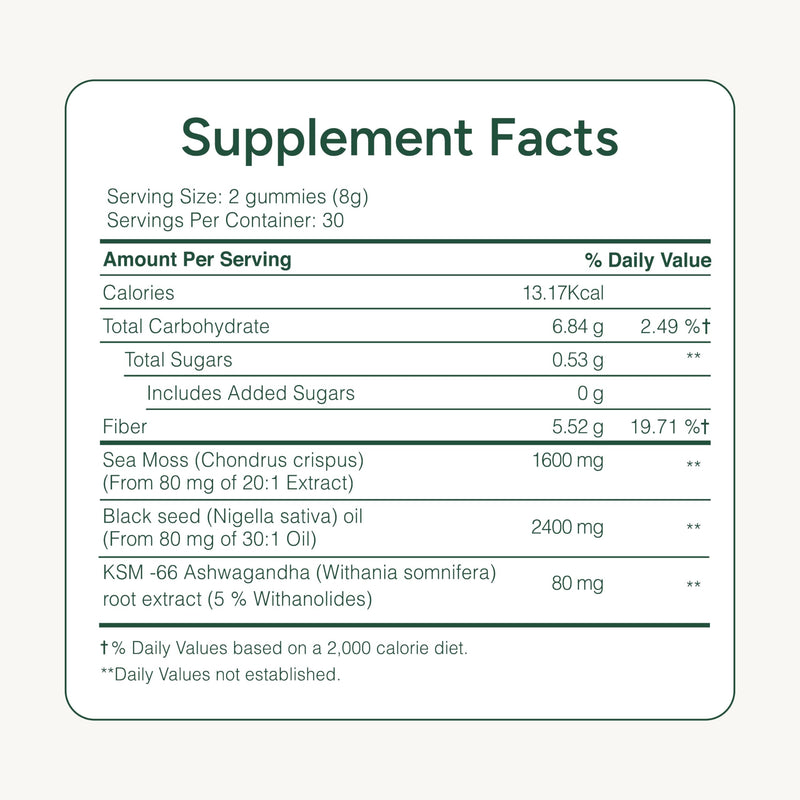 ROOT LABS Sea Moss Gummies I 92+ Minerals I Black Seed Oil I KSM 66 Ashwagandha I Lab Tested I No Added Sugar | for Men, Women I Non-GMO I 100% Natural & Organic I 1600 mg I 120 Gummy