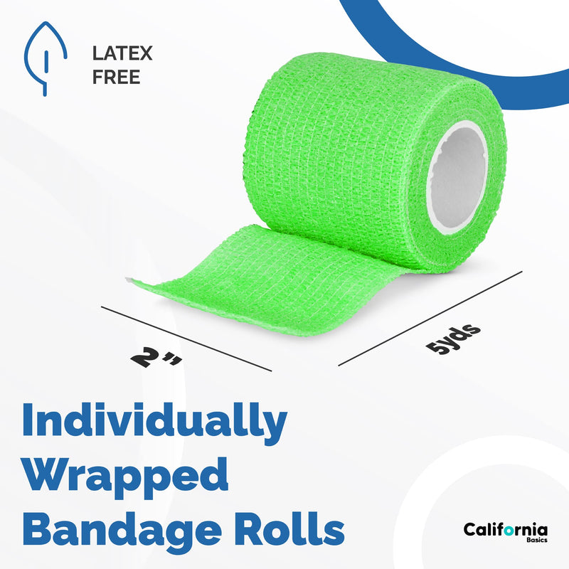 California Basics Self-Adhesive Medical Tape (2 inch) - Pack of 12 - Cohesive Bandage Wrap Rolls - Waterproof Athletic Tape - Self Adhesive Medical Adhesive Bandage Wrap - Vet Stretch Wrap 2 Inch 12 pack Multi - BeesActive Australia