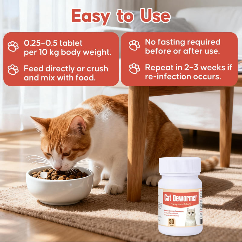 Broad Spectrum Cat and Kittens Dewormer for tapeworms, hookworms, roundworms. | 50 Tablets
