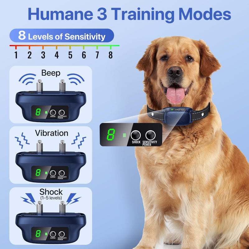 Dog Bark Collar, Humane Anti Bark Collar with 8 Sensitivity Levels for Medium Large Dogs, Automatic Waterproof Smart No Bark Collar with Beep Vibration Three Training Modes blue-black - BeesActive Australia