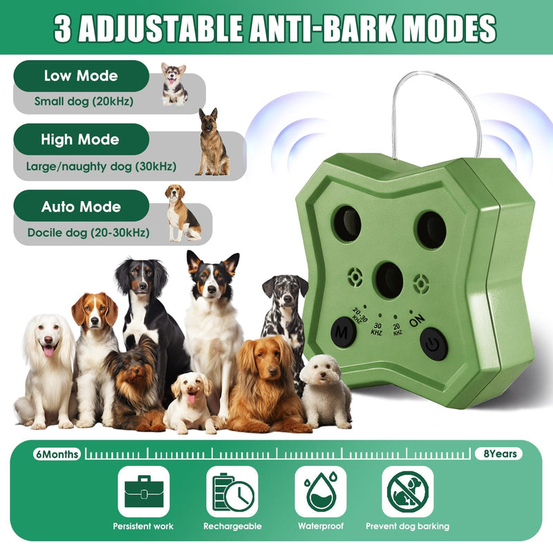 Anti Barking Device for Dogs: Ultrasonic Dog Bark Deterrent Devices with 3 Training Modes 50 FT | Dog Barking Silencer Bark Box for Indoor Outdoor | Stop Barking Control Device for Dogs (Green)