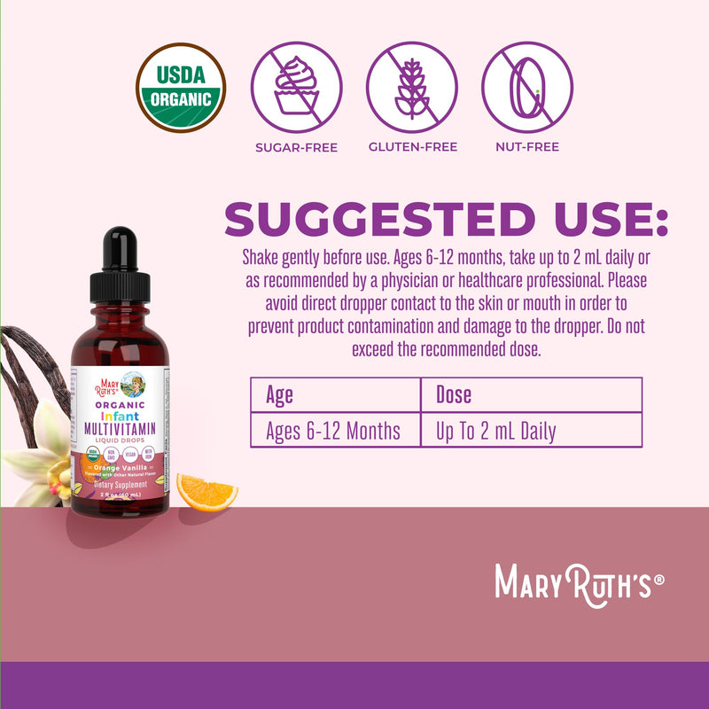 MARYRUTH'S USDA Organic Multivitamin Drops for Infants w/Iron | With Iron, USDA Organic, Immune Support & Overall Wellness, Vegan, Non-GMO Infant Multi + Iron