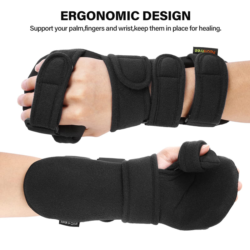 Stroke Resting Hand Splint Right&Left Resting Hand Splint with Finger Separator Functional Night Immobilizer Wrist Finger Brace for Carpel Tunnel Pain,Sprain Fracture,Tendonitis (Left,Black) Left,Black