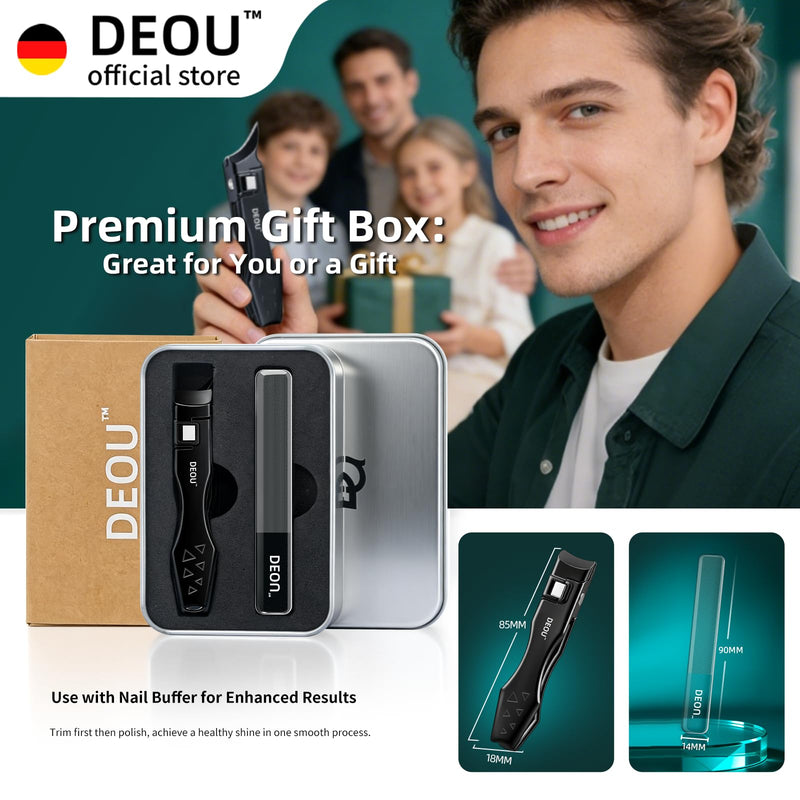 DEOU Nail Clippers Set, Stainless Steel Manicure Kit for Thick Hard Ingrown Nails, Anti-Splash with Nail File, Portable Keyhole Design, Gift Box for Home Travel (Black Flat-Mouth Scissors) Black Flat-mouth Scissors - BeesActive Australia