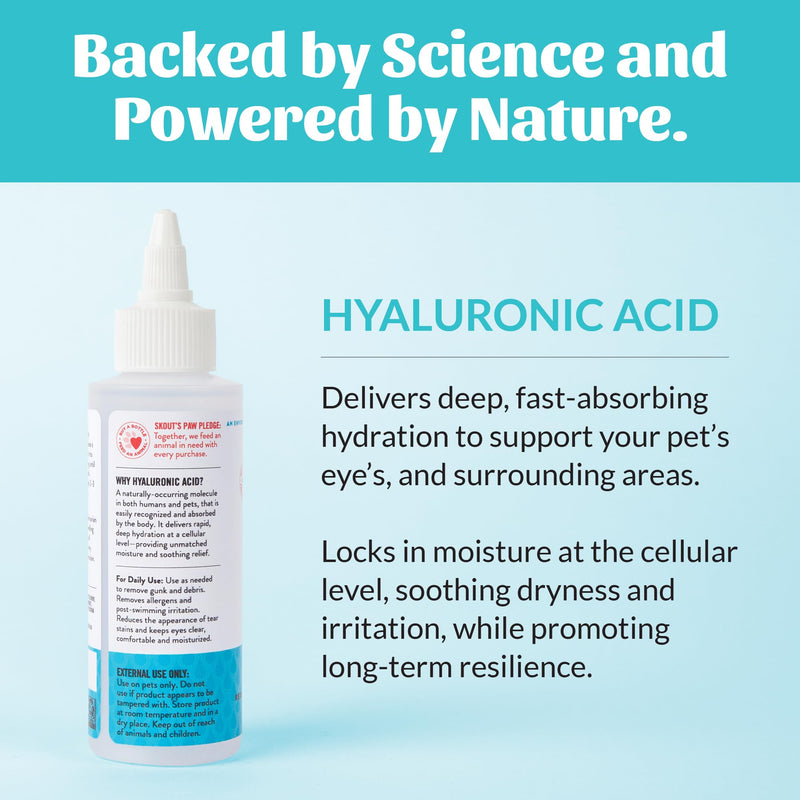 SKOUT'S HONOR HydroClear Eye Wash with Hyaluronic Acid, 4oz Bottle - Non-Medicated, Daily Eye Care for Dogs & Cats, 2-Pack Pack of 2