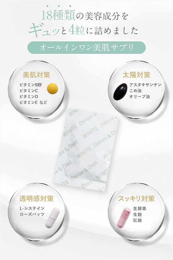 Ystella Official WHITE DD Drinking Sun Counter Premium Supplement Individually Wrapped Trial 1 Bag (4 tablets x 7 days) Astaxanthin L-Cysteine Vitamin C Live Enzyme All 18 types Beauty Ingredients Highly Contained Ystella Made in Japan - BeesActive Australia