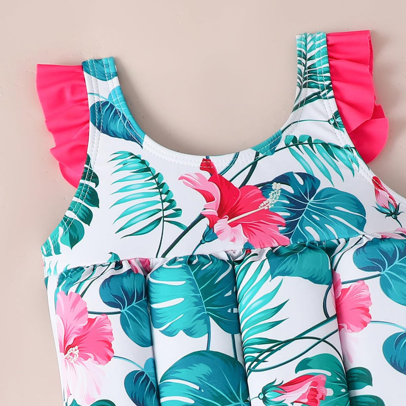 ABEHIK Kids Floatation Swimsuit Float Suit Boys Girls One Piece Floating Swim Vest with Adjustable Buoyancy Life Bathing Suit Green Leave 9-12 Months - BeesActive Australia