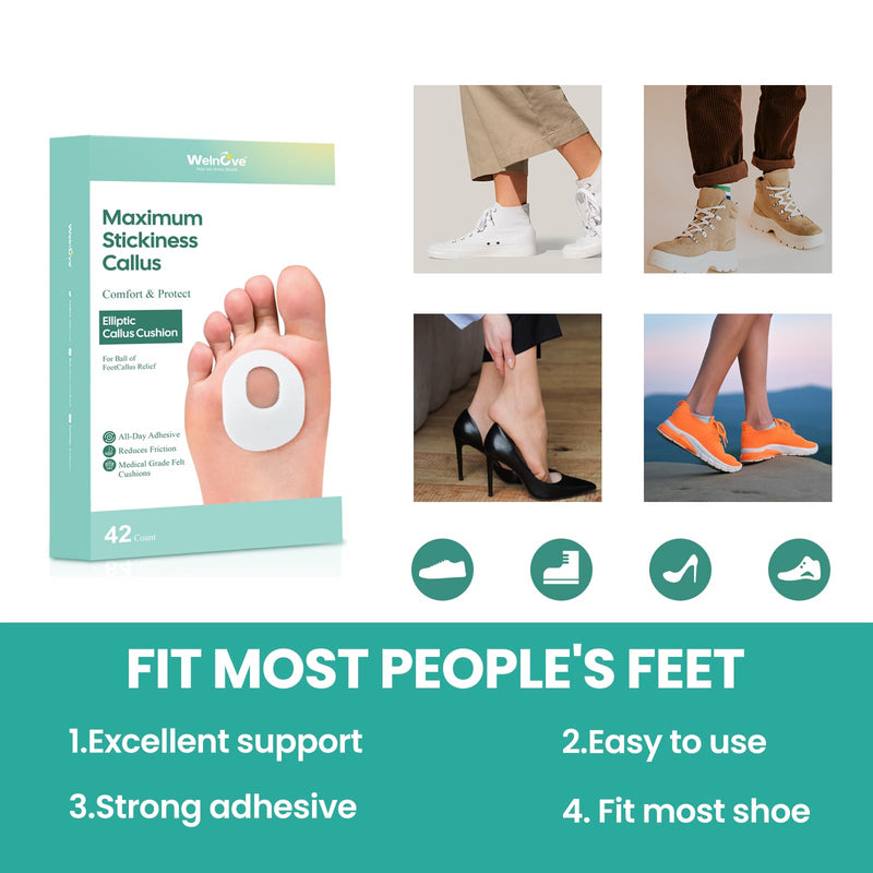 Welnove 42pcs Callus Pad with Water-Resistant Self-Stick Adhesive, Protects Foot, Heel and Toes from Rubbing and Friction,Oval Shape Design,Reduce Pressure and Friction from Shoes Rubbing-White White - BeesActive Australia