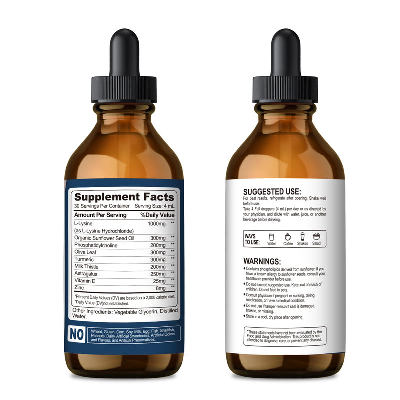 L-Lysine 1000mg Liquid Drops - Collagen, Immune, Lip & Skin Health | Liposomal Lysine Supplement for Adults with Turmeric, Astragalus, Vitamin E & Zinc - 4 Fl oz