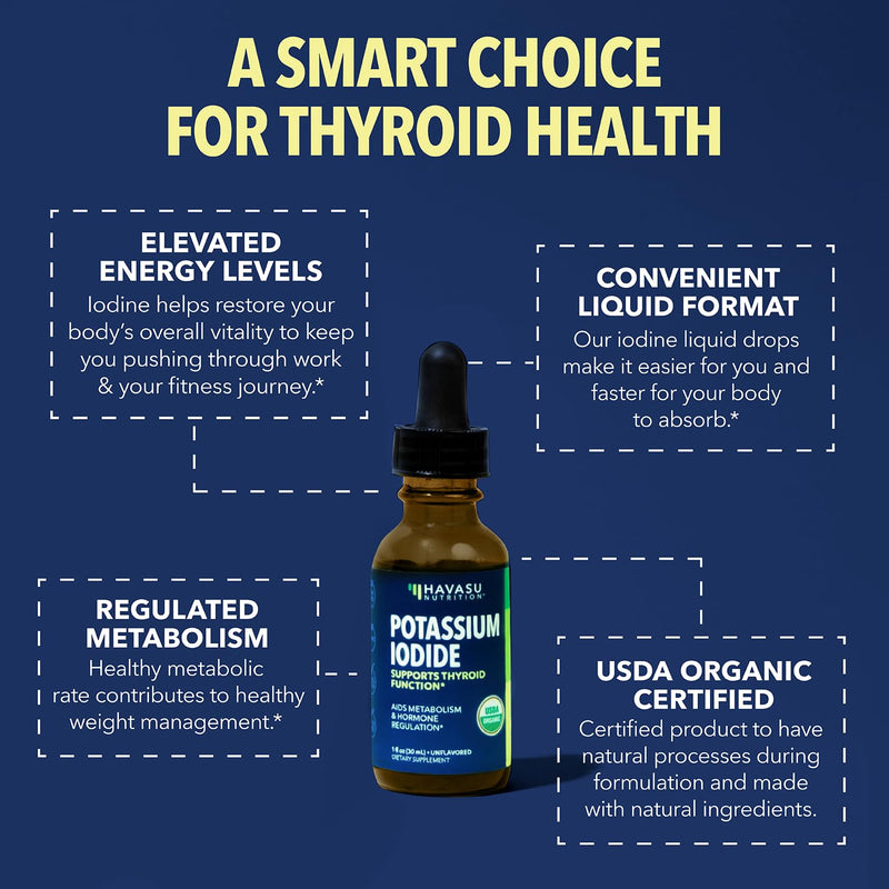 Iodine Liquid Drops - USDA Organic Potassium Iodide Supplement for Thyroid Health, Hormone Balance, and Metabolism Support - 1-Year Supply - Vegan, Non-GMO Gluten-Free - Unflavored, 1 Fl Oz - BeesActive Australia
