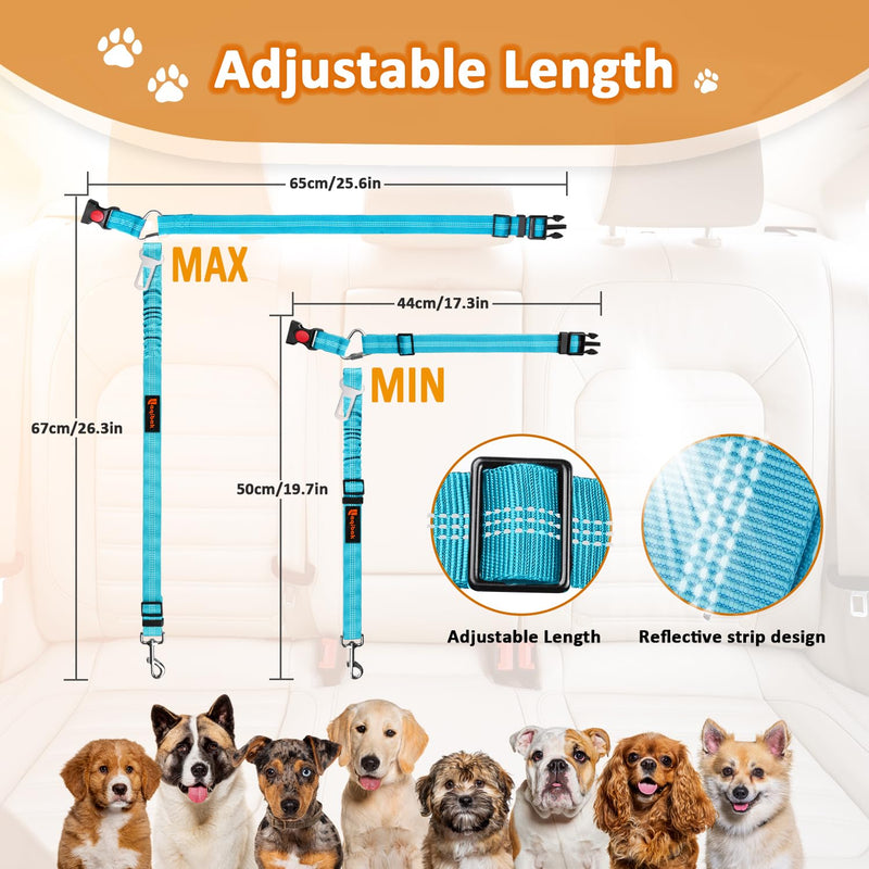 Removable Dog Seat Belt Harness for Car, 3 in 1 Pet Dog Car Seatbelt Leash, Retractable Restraint Secures to Vehicle Headrest & Adjustable Reflective Bungee Dog Seatbelt Tether with Poop Bag Holder Black+Blue - BeesActive Australia