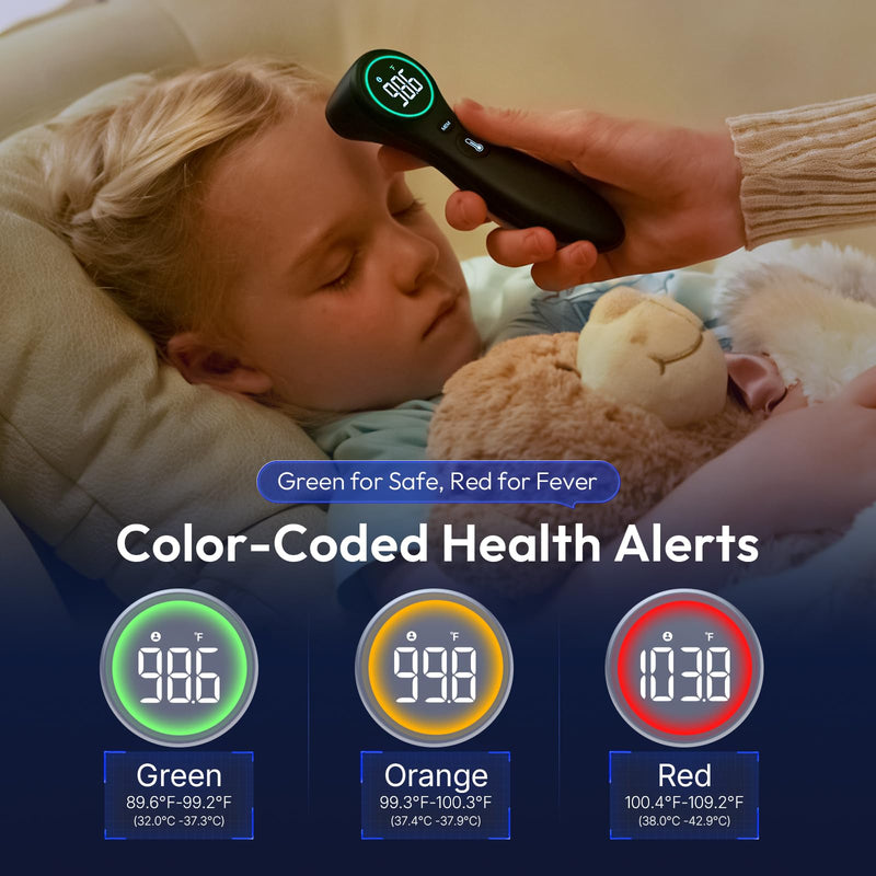 No-Touch Thermometer for Adults and Kids, 1-Second Fast Reading, Color-Coded Fever Alarm, Silent Mode, Object & Room Temperature Function