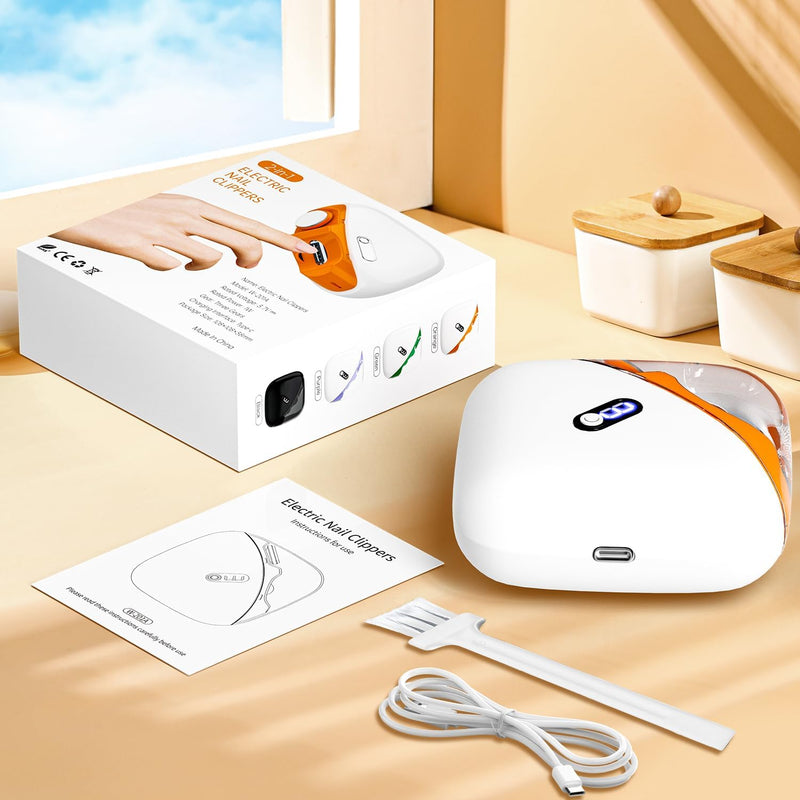 Electric Nail Clipper, 2-in-1 Automatic Nail Trimmer with LED Light, 3 Speeds Electric Toenail Clipper, Electric Nail Clippers for Seniors, Baby, Adults & Kids, Dark Orange