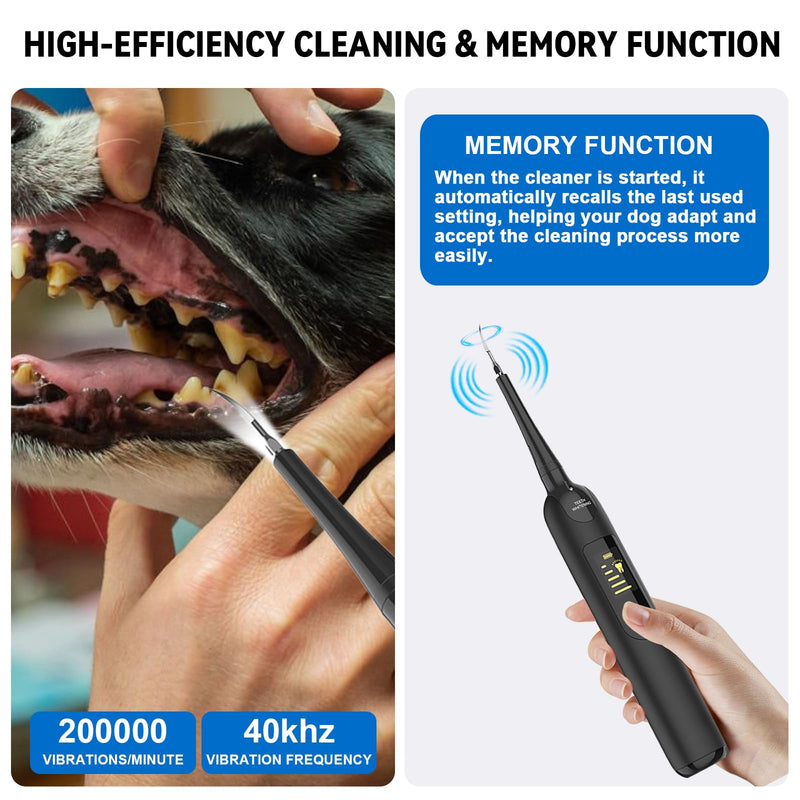 JOLOVE Dog Tooth Cleaning Kit, Pet Tooth Cleaning Kit with LED Light, Electric Dog Teeth Cleaning Tools 5 Cleaning Intensities, 2 Repalceable Heads For Removal of Food Residue