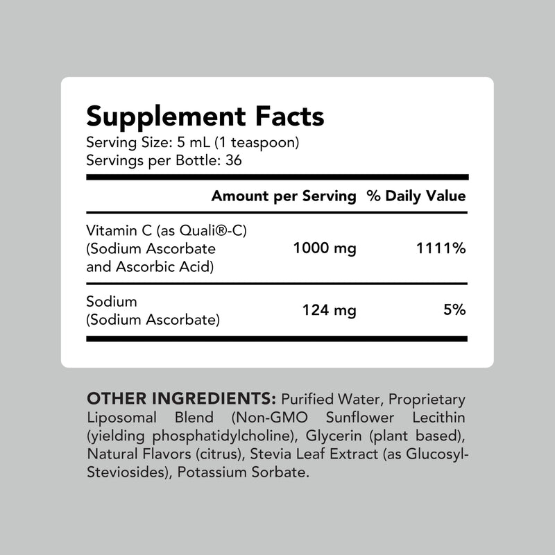 AMANDEAN Liposomal Vitamin C 1000mg, Liquid, Quali-C, Vegan, Non-GMO | Fast-absorbing liquid vitamin C supplement, liposomal antioxidant; immune, skin health; soy-free, Non-GMO