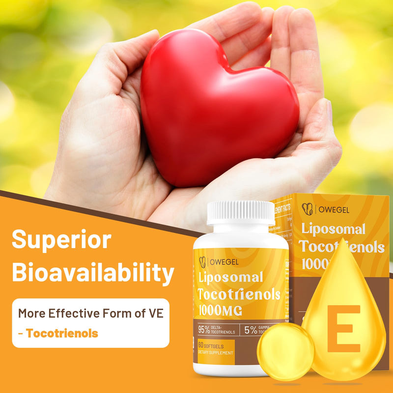 Liposomal Vitamin E Tocotrienols 1000mg - High Potency Tocotrienol Supplements,95% Delta & 5% Gamma Tocotrienols Capsules 60 Count (Pack of 1)