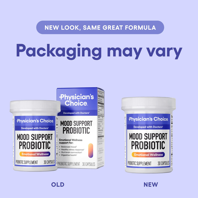 Physician's CHOICE Mood Support Probiotic - Supports a Balanced Mood, Healthy Stress Response & Digestive Health with Prebiotics, Ashwagandha, Vitamin B12, Folate - for Men & Women - 30ct 30 Count (Pack of 1)