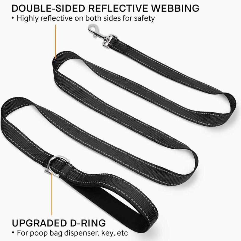 Joytale Double-Sided Reflective Dog Leash, 6 FT/5 FT/4 FT, Padded Handle Nylon Dogs Leashes for Medium & Large Dogs Walking, Black, 6FT 6 ft Standard - BeesActive Australia
