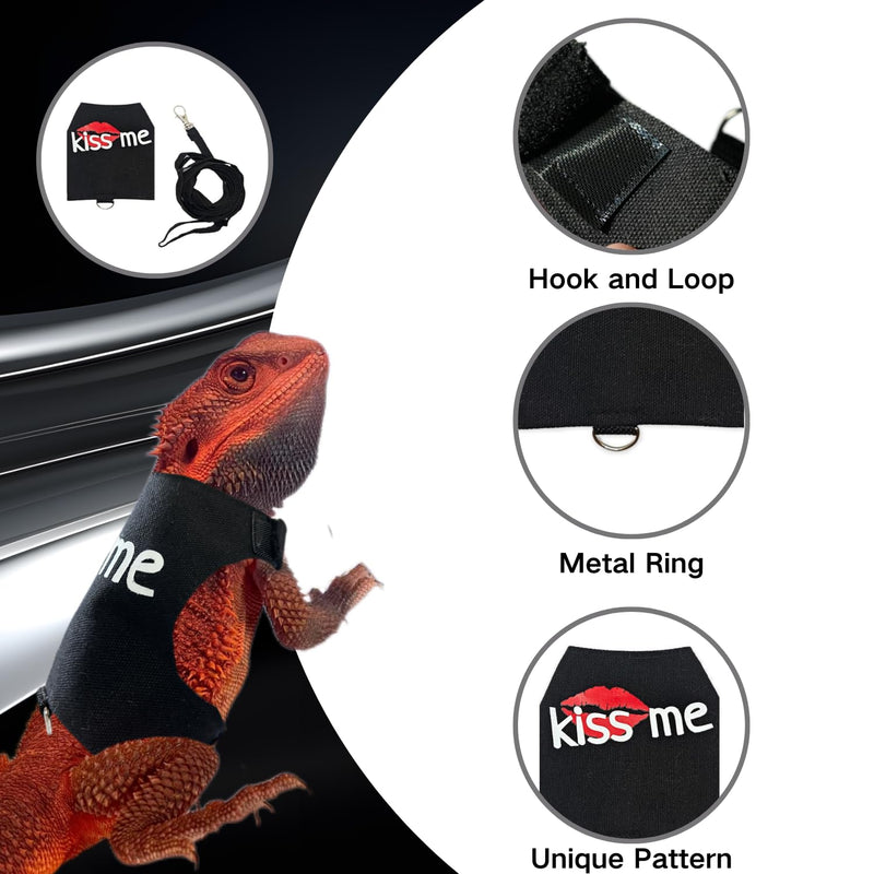 Bearded Dragon Leash and Harness Adjustable - Unique Pattern Lizard Cloth Escape Proof Harness with Leash for Walking Outdoor (Black) black - BeesActive Australia