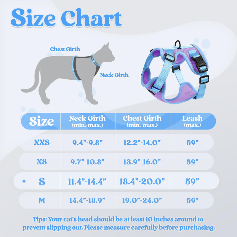 rabbitgoo Cat Harness and Leash Set, Escape Proof Soft Adjustable Vest Harnesses for Outdoor Walking, Easy Control Breathable Kitten Jacket with Reflective Strips, Purple & Blue, S Small - BeesActive Australia