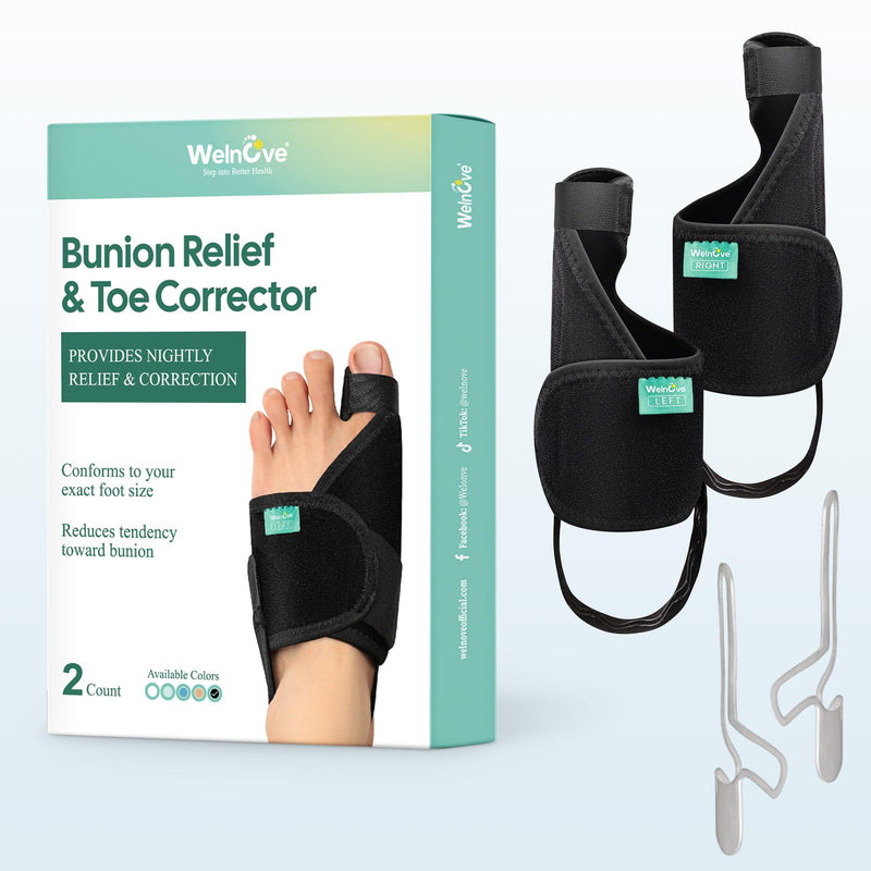 Welnove Bunion Corrector Women Men - 2Pcs Big Toe Straightener, Non-Slip Strap Bunion Splints for Day Night Support - Comfortable Bunion Pads for Pain Relief