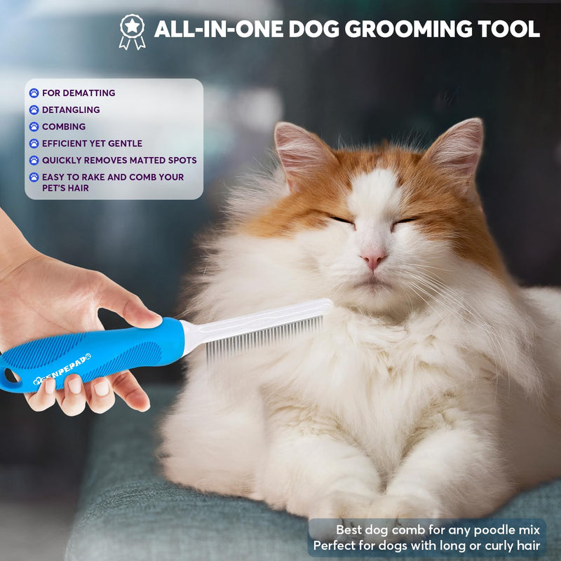 Grooming Comb for Dogs and Cats with Long & Short Stainless Steel Metal Fine Teeth for Detangling Matted Hair - Pet Detangler Comb for Removing Tangles, Knots, Loose Fur from The Undercoat - BeesActive Australia