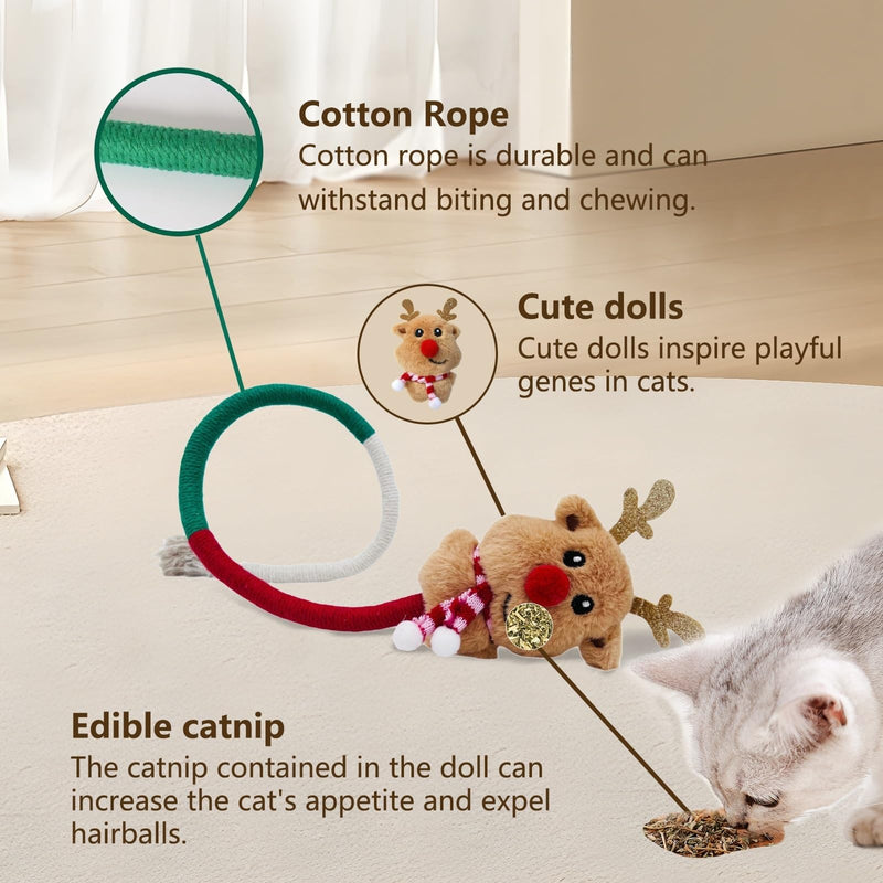 Christmas Cat Catnip Toys, Cotton Rope Cat Toys, Dental Chew Toys for Indoor Cats, Teeth Cleaning Toys for Kitten, Anxiety Relieving Catnip Toy for Cats (26.38 inches) 26.38 inches - BeesActive Australia