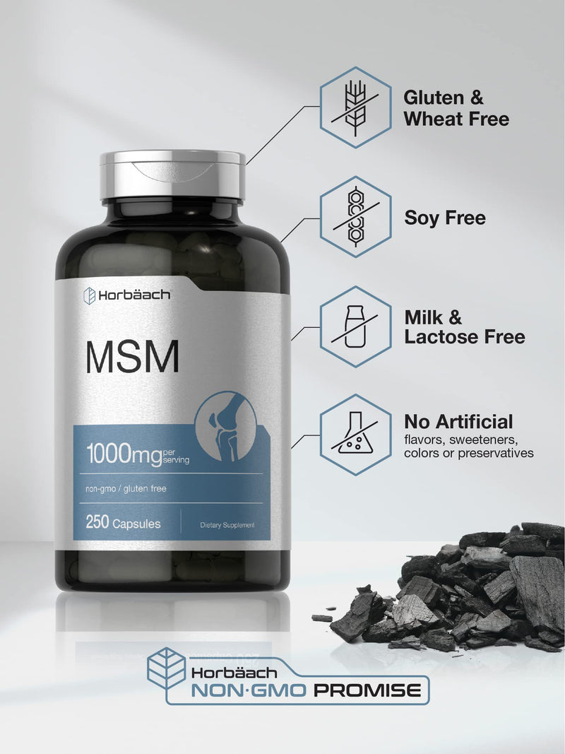 Horb√§ach MSM Supplement Capsules | 1000mg | 250 Count | Non-GMO and Gluten Free Formula | Methylsulfonylmethane 250 Count (Pack of 1)
