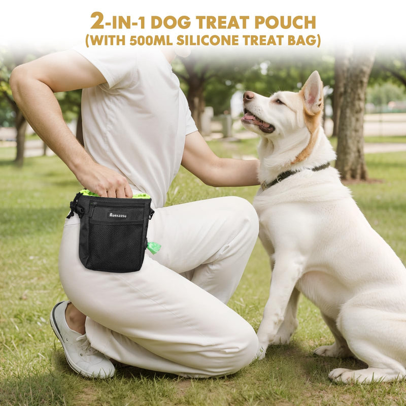 Dog Treat Pouch with Silicone Snack Bag, Front Pocket with Zipper fits All Phones, Card, Mesh Pocket fits Dog Toys, Treat Bag with Dog Waste Bag, 3 Ways to Wear Walking Fanny Pack Black(with Removable Pocket) - BeesActive Australia
