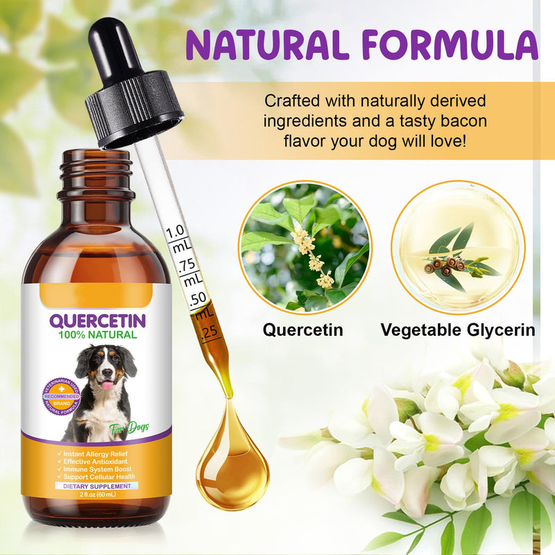 Quercetin for Dogs 60ml, Bacon Flavor Dog Antihistamine with Vitamin C for All Breeds & Sizes Dogs