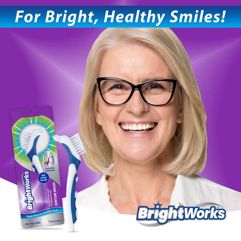 BrightWorks Denture Brush, Dual-Action Brush Heads, Manual Brush (Pack of 3) - BeesActive Australia