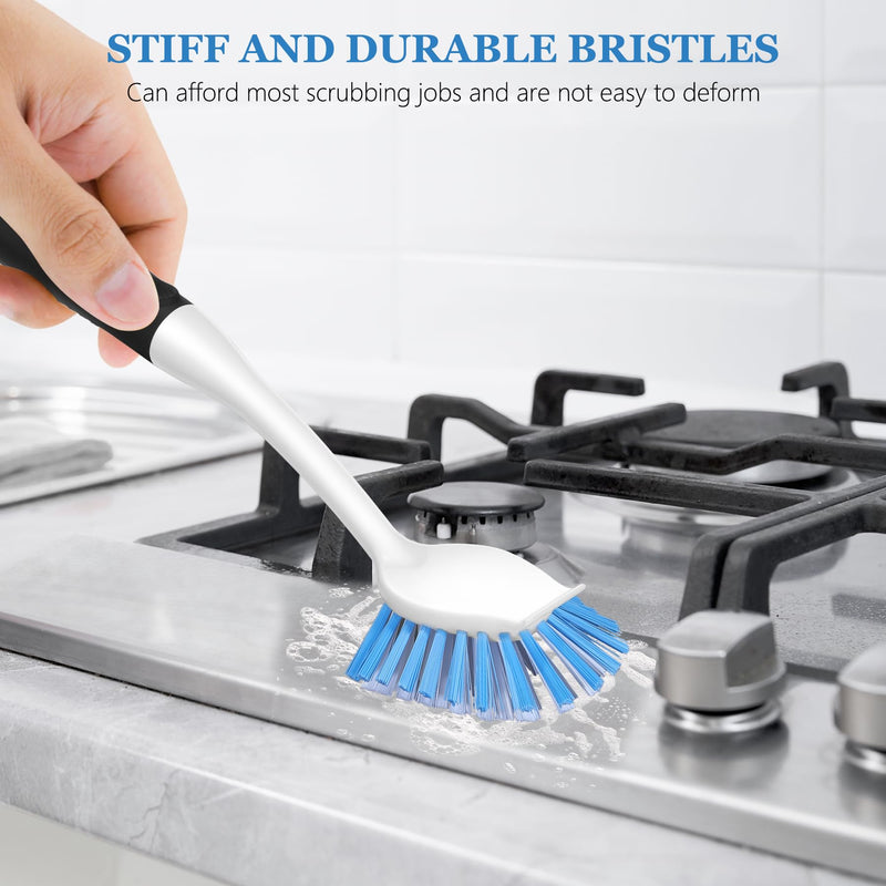 SetSail Dish Brush with Handle, 2 Pack Stiff Bristles Dish Scrubber with Built-in Scraper Dish Scrub Brushes for Cleaning Dishes, Pots and Pans, Kitchen Sink Black-blue - BeesActive Australia