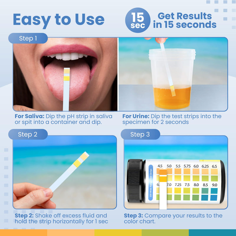 pH Test Strips for Urine & Saliva – 200 Easy-to-Use Strips for Fast, Accurate pH Testing at Home, Get Clear Acid-Alkaline Balance Results in Seconds, Perfect for Tracking Your Body's pH, 4.5-9.0 Range pH 4.5-9.0 (200 Pack) - BeesActive Australia