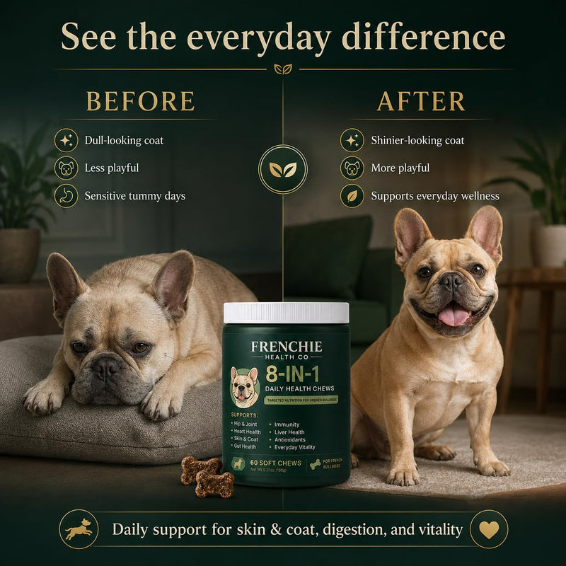 8 in 1 Daily Health Chews, 60 Count, Multivitamin for Dogs, Chewable Dog Vitamins and Supplements, French Bulldog Vitamins 1 PCS