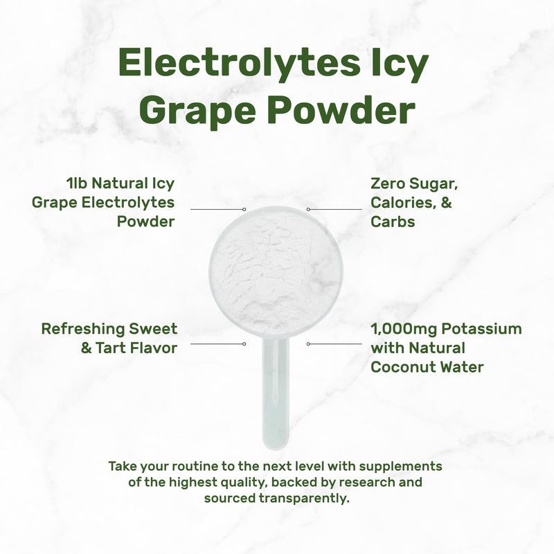 Electrolytes Powder, 1lb (69 Servings) – No Sugar, Low Sodium, ICY Grape Flavor – Rapid Hydration Supplement Drink Mix – High Potassium 1,000mg with Natural Coconut Water, Magnesium, & Vitamin C*