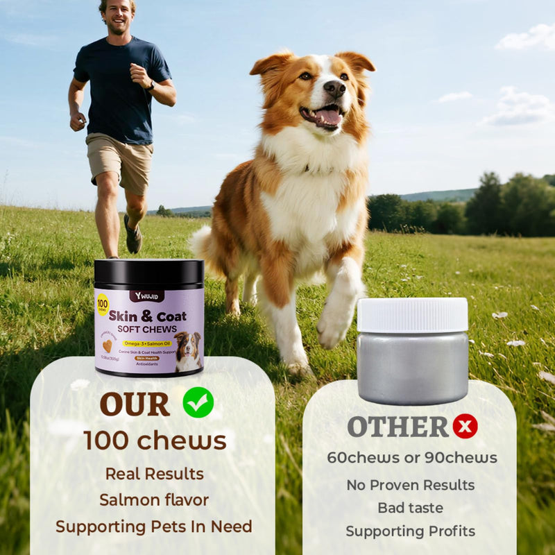 Salmon Oil Skin & Coat Supplement for Dogs-Omega 3 Fish Oil for Dog Healthy Skin,Glossy Coat with EPA & DHA Fatty Acid Heart Hip Joint Health,Skin Allergy,Hot Spot,Dry Skin,Itch Relief,Shedding