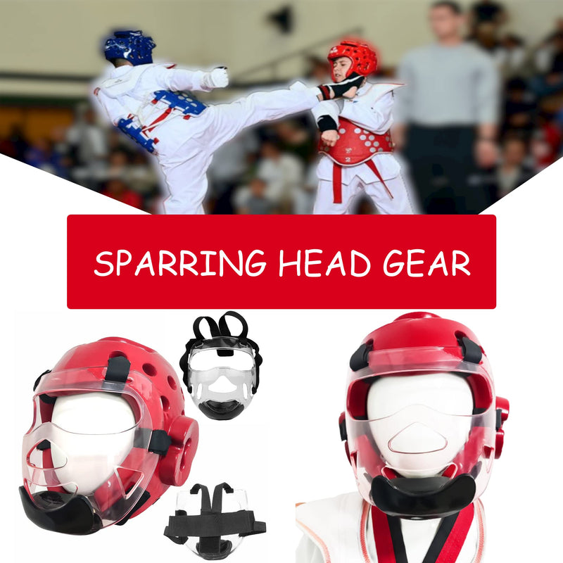 Kids & Adults Taekwondo Karate Headgear MMA Martial Arts Helmet, with Removable Face Shield, Soft Head Gear for Martial Art Grappling Muay Thai Kickboxing Taekwondo Small Red