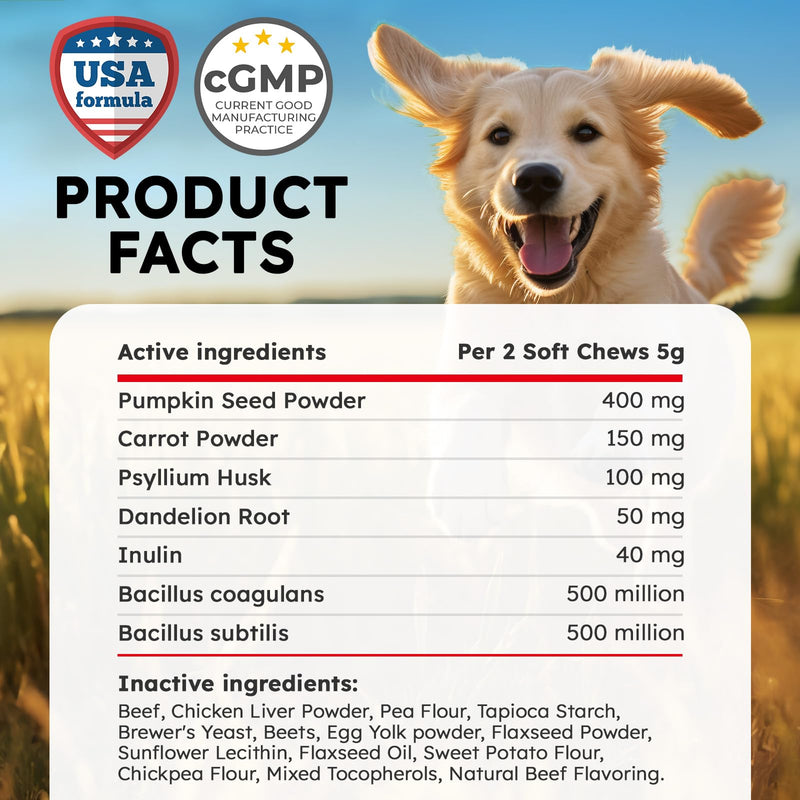 Anal Gland Chews 150Pcs - Constipation Relief for Dogs and Digestive Support - US Formula with Fiber Supplements, Natural Ingredients & Vitamins - Beef