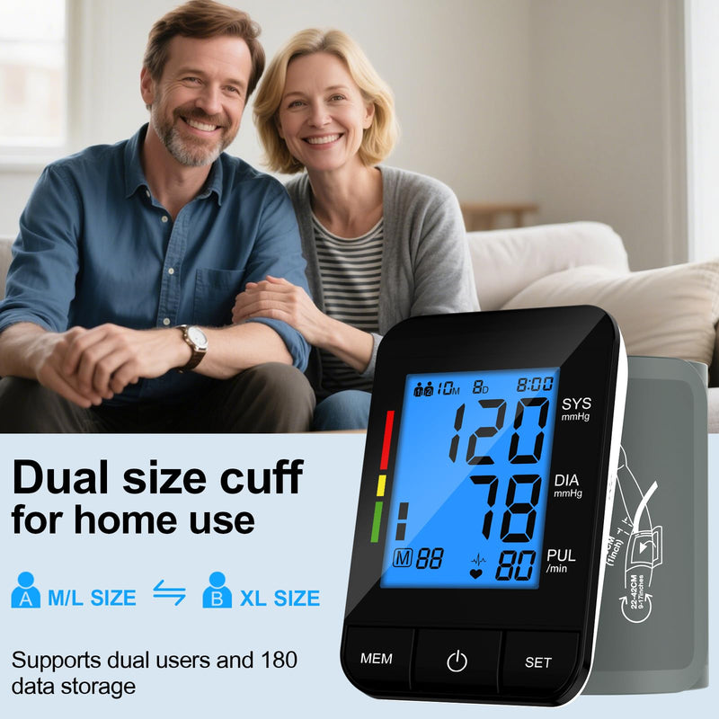 Accurate Digital BP Machine - Automatic Blood Pressure Monitor with XL Cuff (13-21") & M/L Cuff (9-17") for Big/Medium Arms, Large Backlit LCD Display, 360¬∞ Adjustable & Portable for Adults Blue