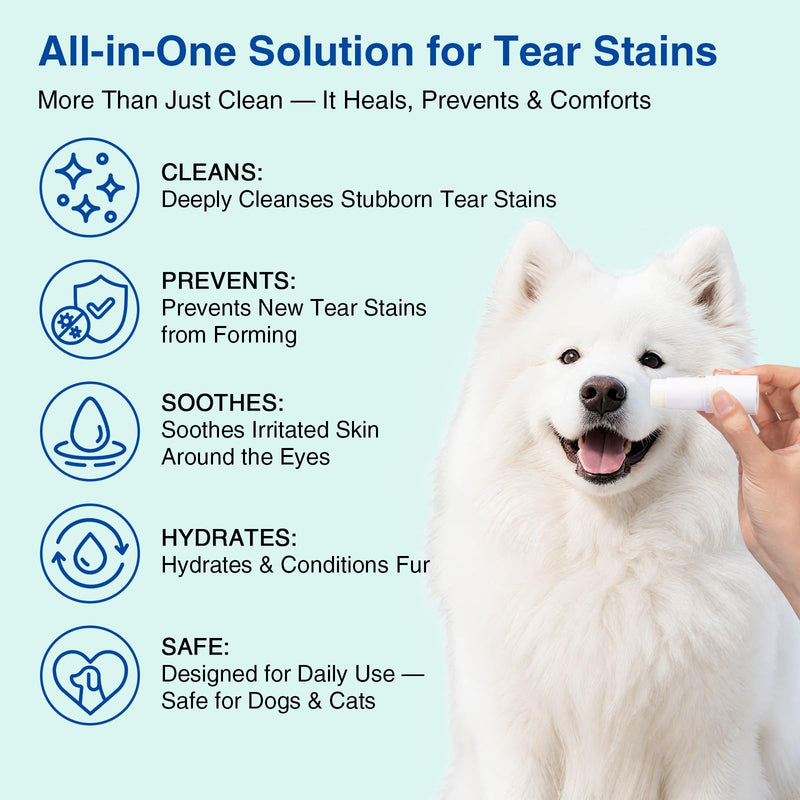 Tear Stain Remover Balm for Dogs & Cats – Vet-Recommended Natural Eye Stain Cleaner Stick, Gentle & Safe Formula – Removes Tear Stains & Prevents New Ones Pet Eye Cream Cleaner for Wrinkle, Face