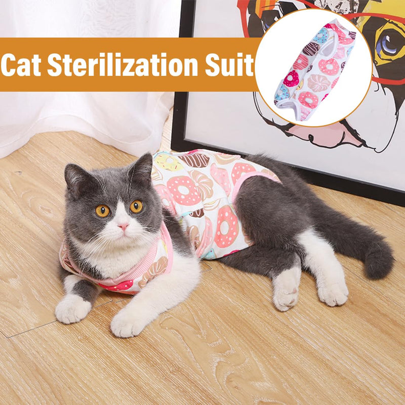 WeddHuis Cat Surgical Recovery Suit Collar Alternative for Cats Dogs Post Surgery Pajama Suit Home Indoor Pets Clothing Donut (M) - BeesActive Australia